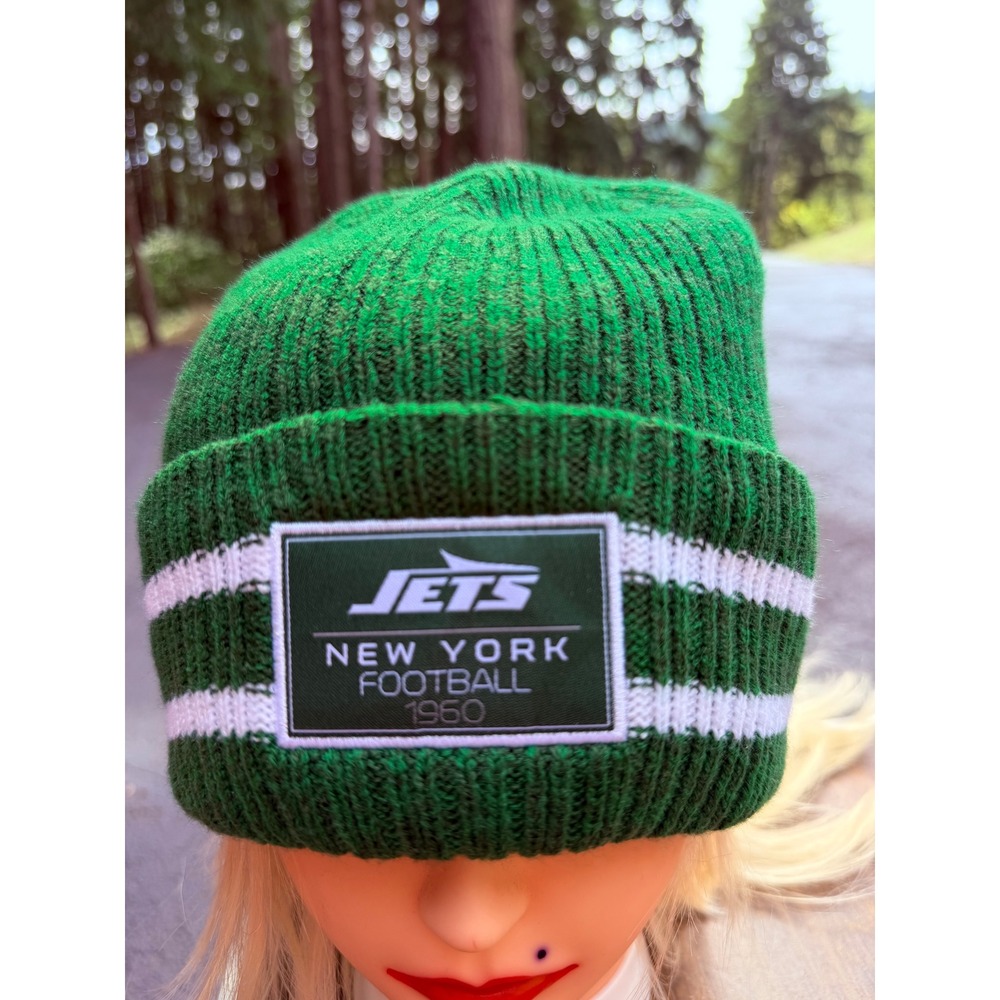 47 Brand New York Jets Sitka Cuff Knit Beanie Green White NFL Hat One Size NWT